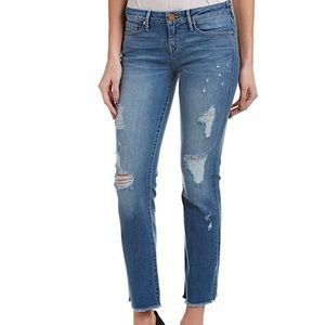 True Religion Distressed Mid Rise Crop Cigarette Denim Jeans 28